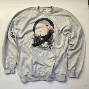 Vintage 90s Glidan Heavyweight Sweatshirt American Bald Eagle Large Grey EUC